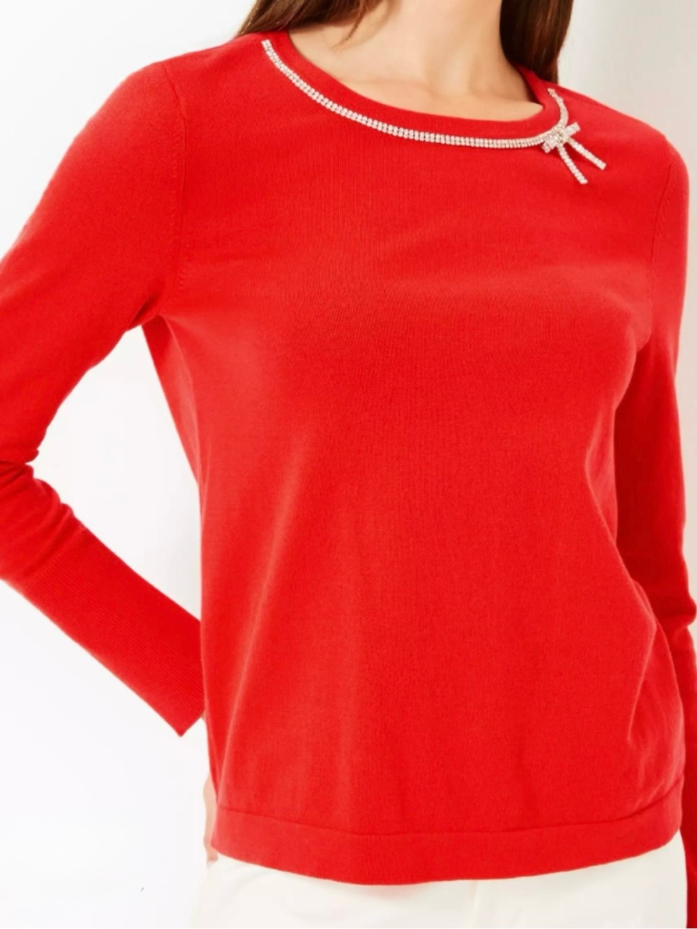 Lilly Pulitzer Red- Orange Crewneck Sweater with Rhinestone Collar